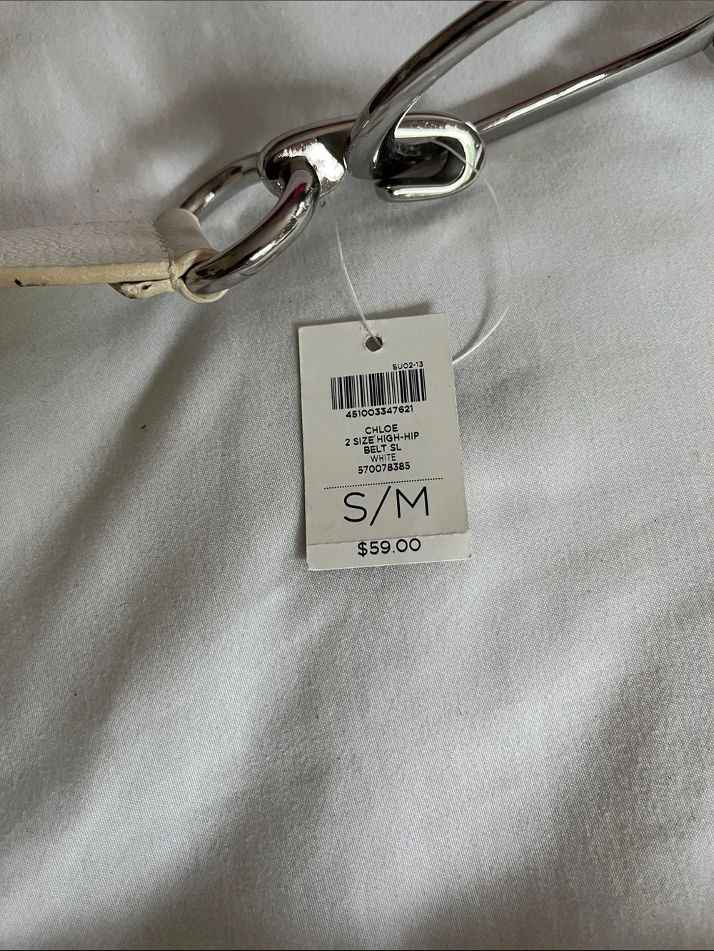 Chicos NWT Chloe 2size High Hip belt white silver oval buckle and hook